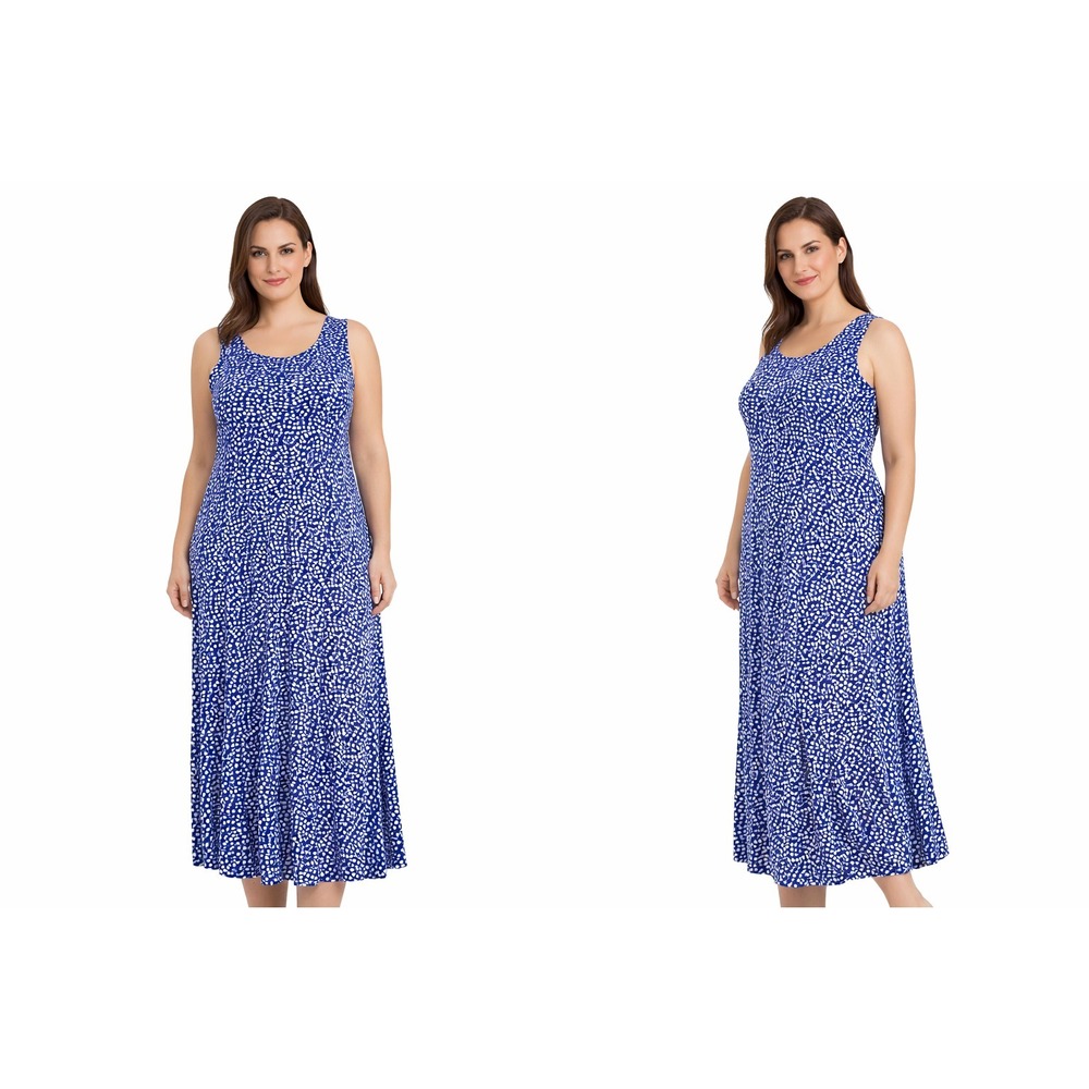 Forever Womens Dress XL Blue Polka Dot Sleeveless Fit Flare Casual‎ Chic